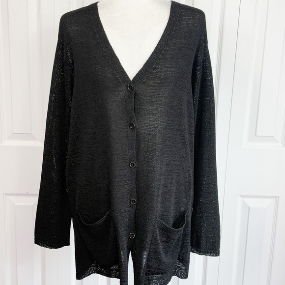 DKNY Black Lightweight Knit Long Sleeve Button Down Cardigan Large - Picture 1 of 16